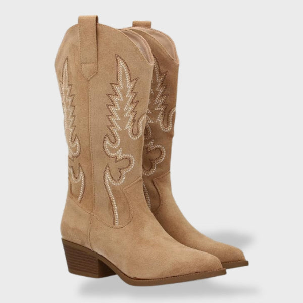 Stivali Cowboy Ricamati in Camoscio Donna