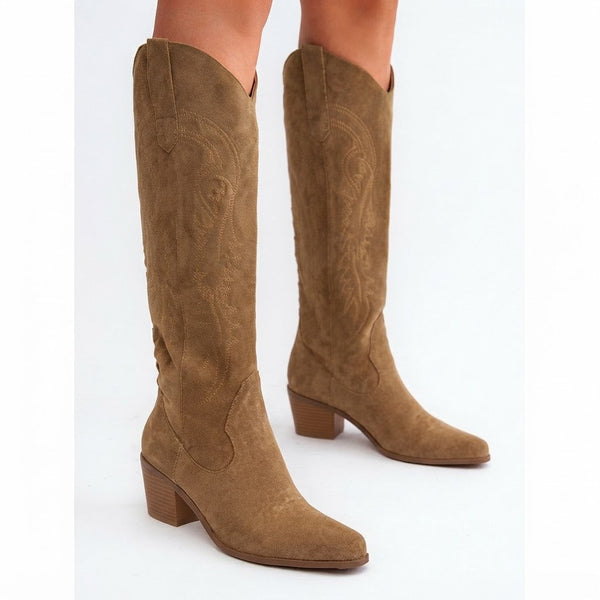Stivali Cowboy Alti Donna in Camoscio Ricamati