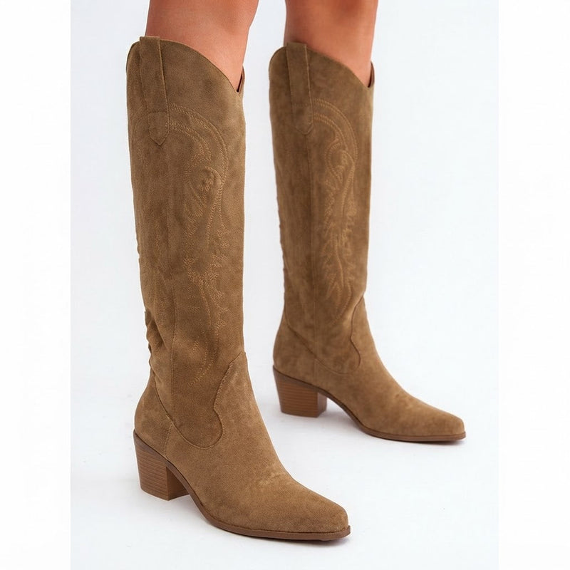 Stivali Cowboy Alti Donna in Camoscio Ricamati